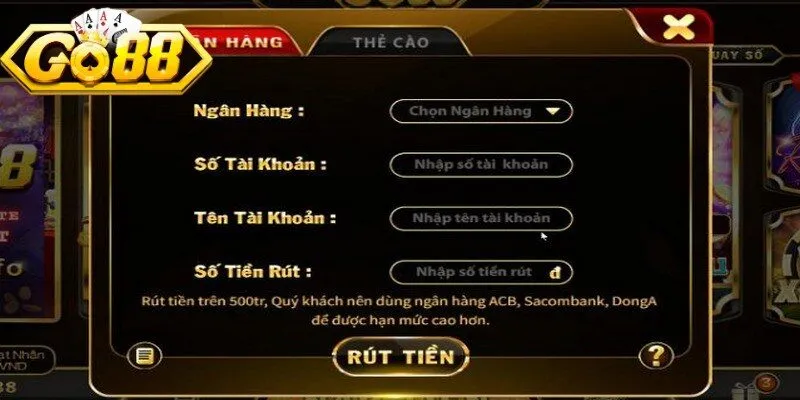 Quy trình rút tiền Go88 đơn giản, nhanh chóng ngay từ lần đầu